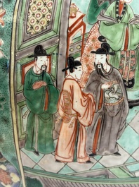 A pair of large Chinese famille verte 'Birthday Celebration of Guo Ziyi 郭子儀祝壽' baluster vases, Kangxi