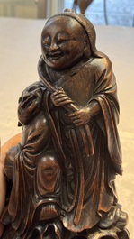A large Chinese carved bamboo 'Hehe Erxian' group, 18th C.