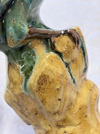 A pair of Chinese turquoise-glazed Buddhist lions, a pair of green-glazed parrots and a pair of miniature garden seats, 19/20th C.