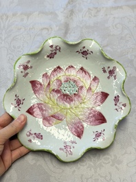 A rare pair of Chinese famille rose 'Lotus' plates, Qianlong
