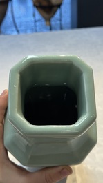A pair of Chinese celadon-glazed octagonal vases, Xuantong mark and of the period