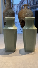 A pair of Chinese celadon-glazed octagonal vases, Xuantong mark and of the period