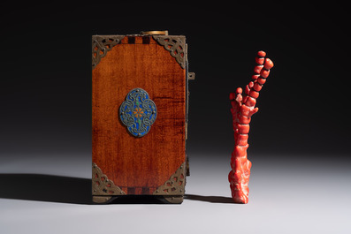 A group of eleven Chinese decorative objects, including bronze, cloisonn&eacute;, wood, and silk, 20th C.