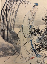 Bao Dong 包棟 (19th C.): 'Sage among Bamboo', ink and colour on paper, Daoguang/Tongzhi