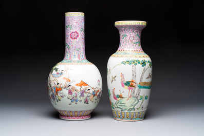 Eight Chinese famille rose vases, Qianlong and Jing De Zhen 景德鎮 marks, 20th C.