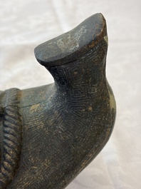 A rare and large Chinese archaistic bronze pouring vessel and cover, Gong 觥, Qing