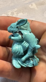 A complete set of 12 Chinese carved turquoise 'Children at Play with the Zodiac Animals' figures on wooden stands, Republic