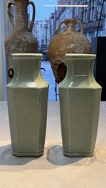 A pair of Chinese celadon-glazed octagonal vases, Xuantong mark and of the period