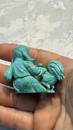 A complete set of 12 Chinese carved turquoise 'Children at Play with the Zodiac Animals' figures on wooden stands, Republic