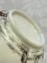A rare Chinese famille rose erotic 'Milkmaid' cup and saucer, Qianlong, ca. 1740