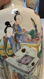 A Chinese famille verte 'Court Ladies' vase, 19th C.