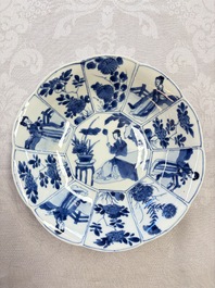 A pair of Chinese blue and white flower-shaped 'Long Eliza' plates, Kangxi