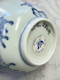 A pair of Chinese blue and white 'Ca Mau' shipwreck cups and saucers, Yongzheng