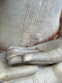 A monumental Burmese white marble Post-Pagan Buddha with traces of gilt-lacquer, Ava Kingdom, 17th C