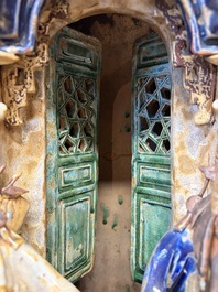 A large and fine Chinese polychrome-glazed Shiwan stoneware group of immortals, 19th C.