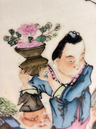 Two Chinese famille rose 'Dai Yu Zang Hua 黛玉葬花' and 'Immortals' vases, signed Lu Xuan 膂軒, one dated 1901, 19/20th C.