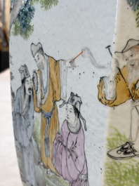 A Chinese Qianjiang cai hexagonal 'Figural' and 'Rooster' vase, signed Gao Hengsheng 高恆生, dated 1897