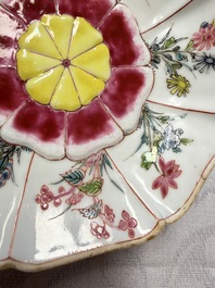 A rare Chinese famille rose moulded cup and saucer with floral design, Yongzheng