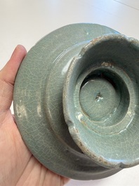 A fine Korean celadon tea bowl with its original stand, Goryeo, 12th C.