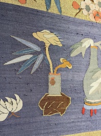 A rare and large Chinese gold-thread and silk 'Bai Niao Chao Feng 百鳥朝鳳' kesi panel, Republic
