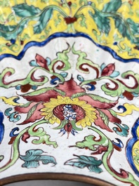 A Chinese Canton enamel shell-shaped basin with floral design, Yongzheng/Qianlong