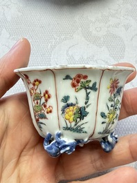 A rare Chinese famille rose moulded cup and saucer with floral design, Yongzheng