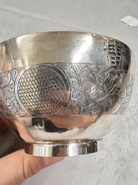 A fine Vietnamese silver saucer and handled bowl, Lei 雷 mark, 19th C.