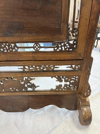 A Vietnamese mother-of-pearl-inlaid wooden 'Fishermen' table screen and an embroidered silk 'Dragon' panel, 19th C.