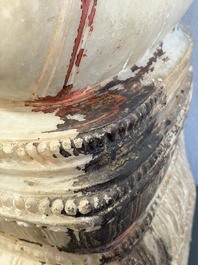 A monumental Burmese white marble Post-Pagan Buddha with traces of gilt-lacquer, Ava Kingdom, 17th C