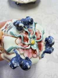 A rare Chinese famille rose moulded cup and saucer with floral design, Yongzheng