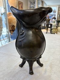 An unusual Chinese zoomorphic 'Mythical Beast' bronze vase, Kangxi