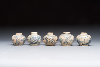 11 Chinese Swatow blue and white jarlets, Ming