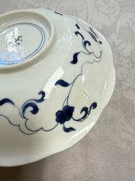 A pair of Chinese blue and white flower-shaped 'Long Eliza' plates, Kangxi
