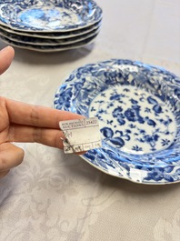 Eleven Chinese blue and white gadrooned 'Flowers and Peacocks' plates, Kangxi