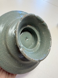 A fine Korean celadon tea bowl with its original stand, Goryeo, 12th C.
