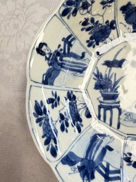 A pair of Chinese blue and white flower-shaped 'Long Eliza' plates, Kangxi