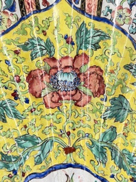 A Chinese Canton enamel shell-shaped basin with floral design, Yongzheng/Qianlong