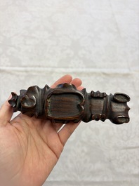 Three Chinese rock crystal sculptures on wooden stands, Republic