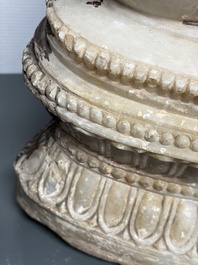 A monumental Burmese white marble Post-Pagan Buddha with traces of gilt-lacquer, Ava Kingdom, 17th C