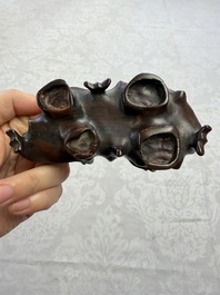 Three Chinese rock crystal sculptures on wooden stands, Republic