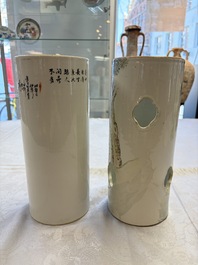 A fine Chinese qianjiang cai 'Tie Guaili' hat stand, signed Yu Huanwen 余煥文, Guanyao mark, dated 1893 and a 'Sages' hat stand, Tongzhi mark, 19th C.