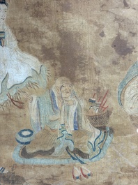 Chinese school: four paintings with Buddhist narratives, ink and colour on silk, Qing