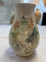 A Chinese qianjiang cai 'Hu' vase with mountainous landscape design, signed Shou Lu Xuan Zhu Ren 受祿軒主人, dated 1906