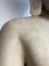 A monumental Burmese white marble Post-Pagan Buddha with traces of gilt-lacquer, Ava Kingdom, 17th C