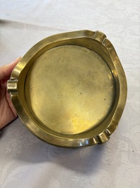 A fine Chinese bronze censer with loop handles and stand, Xuande mark, 18th C.