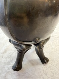 An unusual Chinese zoomorphic 'Mythical Beast' bronze vase, Kangxi