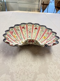 A Chinese Canton enamel shell-shaped basin with floral design, Yongzheng/Qianlong