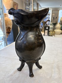 An unusual Chinese zoomorphic 'Mythical Beast' bronze vase, Kangxi
