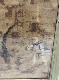 Chinese school: four paintings with Buddhist narratives, ink and colour on silk, Qing