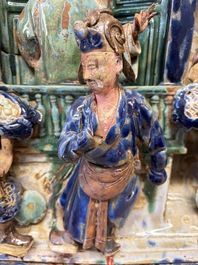 A large and fine Chinese polychrome-glazed Shiwan stoneware group of immortals, 19th C.